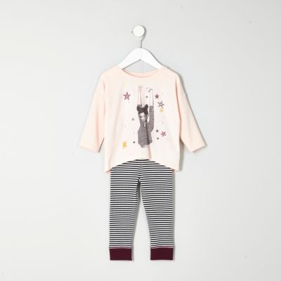 Mini girls pink top stripe leggings pyjamas